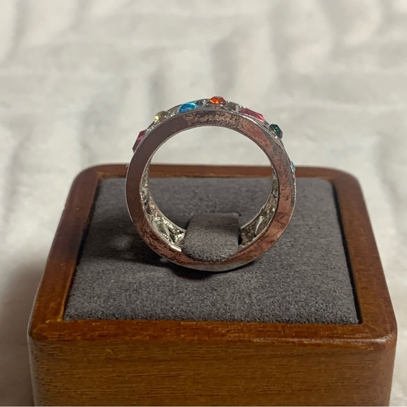 Geometric Multi-color Rhinestones Silver Plate Ring - Picture 5 of 7